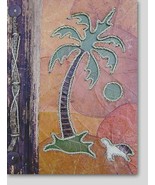 Leaf Notebook Journal Hand Crafted Bali Palm Tree Turtle Sun Natural Lea... - £10.09 GBP