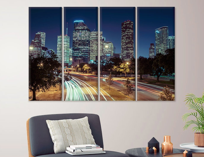 Houston Skyline Houston Wall Art Canvas Print Houston Wall Decor Office