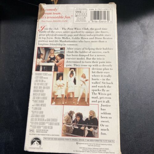 The First Wives Club VHS VCR Video Tape Movie Used Bette Midler Goldie ...