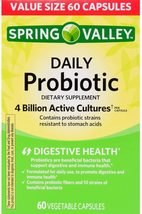 Spring Valley Daily Probiotic Vegetable Capsules, 4B CFU, 60 Ct - $29.99