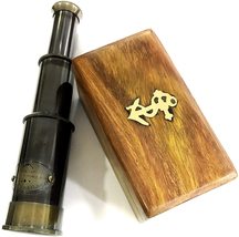 6" Handheld Brass Telescope - Pirate Navigation Wooden Box (Antique Black) image 1