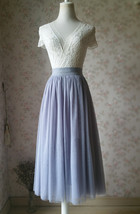 LIGHT GRAY Midi Length Tulle Skirt Tulle Midi Skirt Plus Size Gray Party Skirts