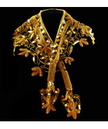 Gorgeous vintage beaded scarf necklace - victorian style gold bead wrap ... - $125.00