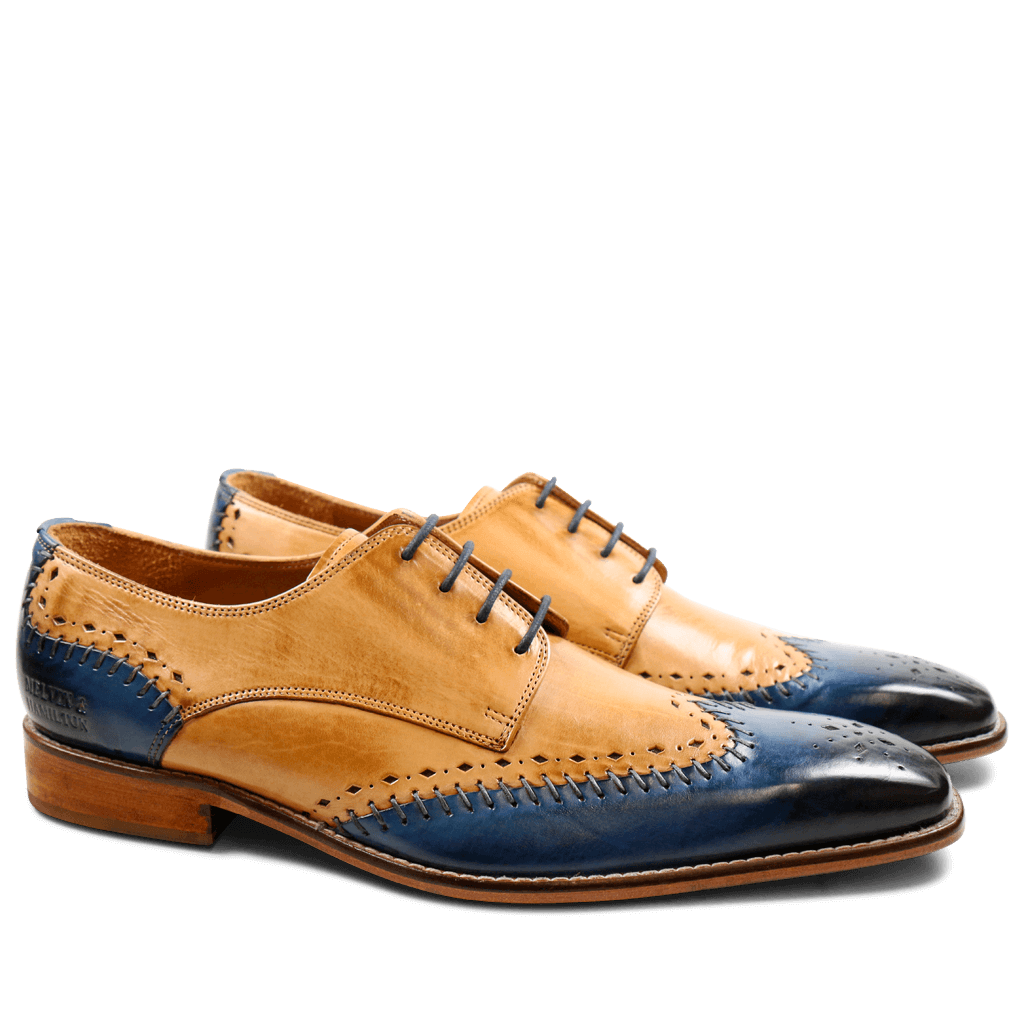 Bespoke Men's Two Tone Brown And Blue Leather Lace-up Oxford Dress Leather Shoes