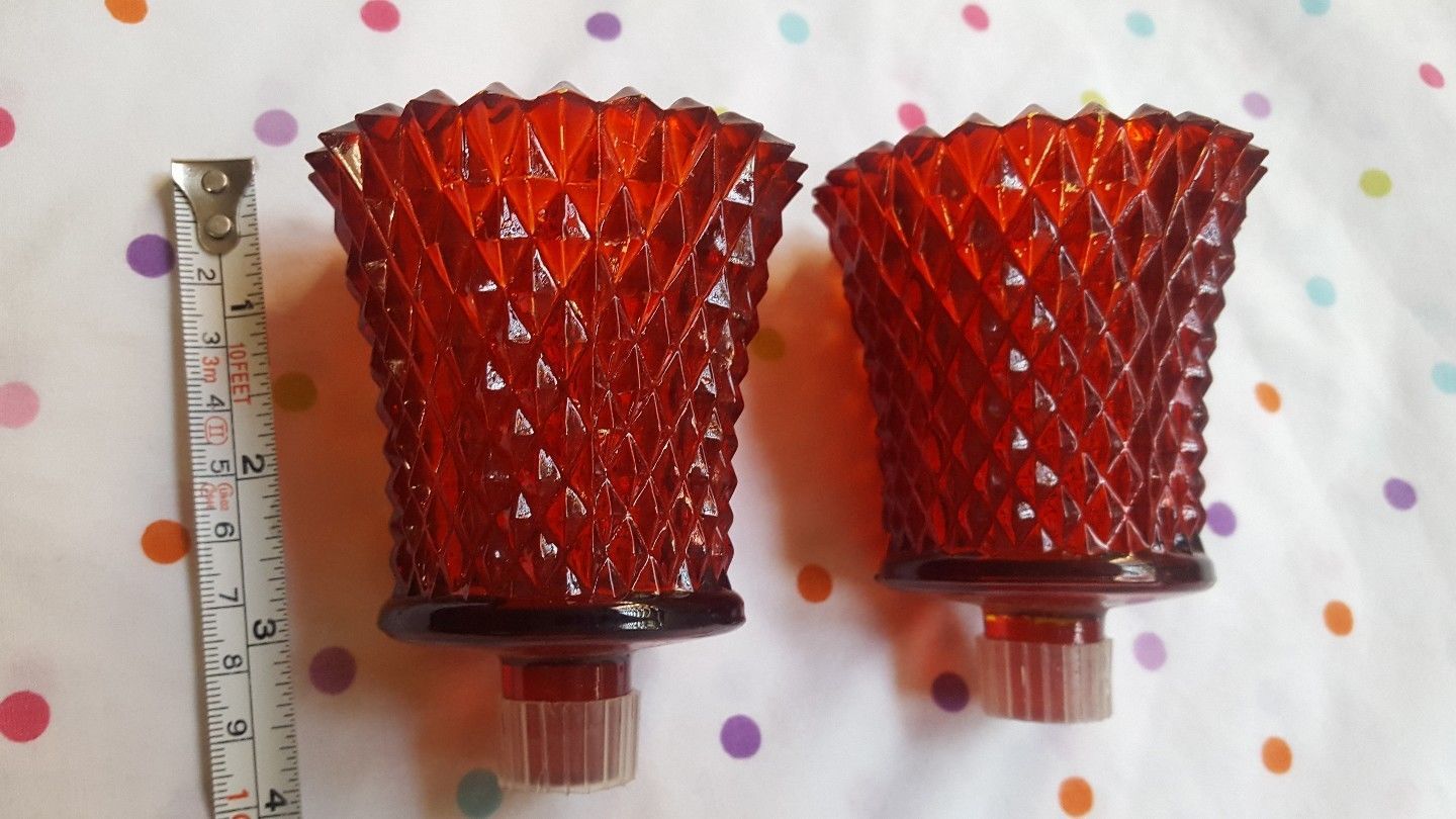 2 Vintage Ruby Red Hobnail Glass Votive Candle Sconce Cups W Rubber Grommets Candles Holders 