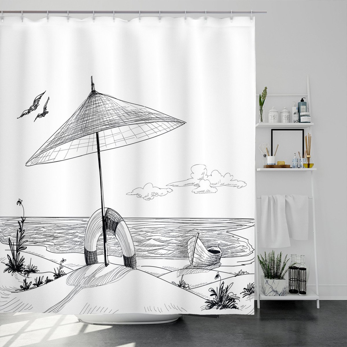 Simple Sketch Drawing Shower Curtain with Pencil