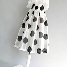 Summer Organza Polka Dot Midi Skirt Outfit Women A-line Midi Pleated Party Skirt image 6