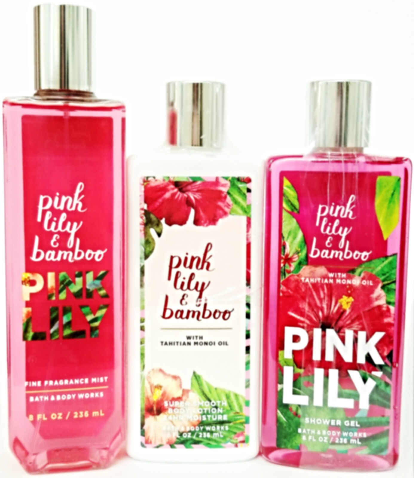 Bath and Body Works Pink Lily & Bamboo Body Lotion, Bath Gel & Body ...