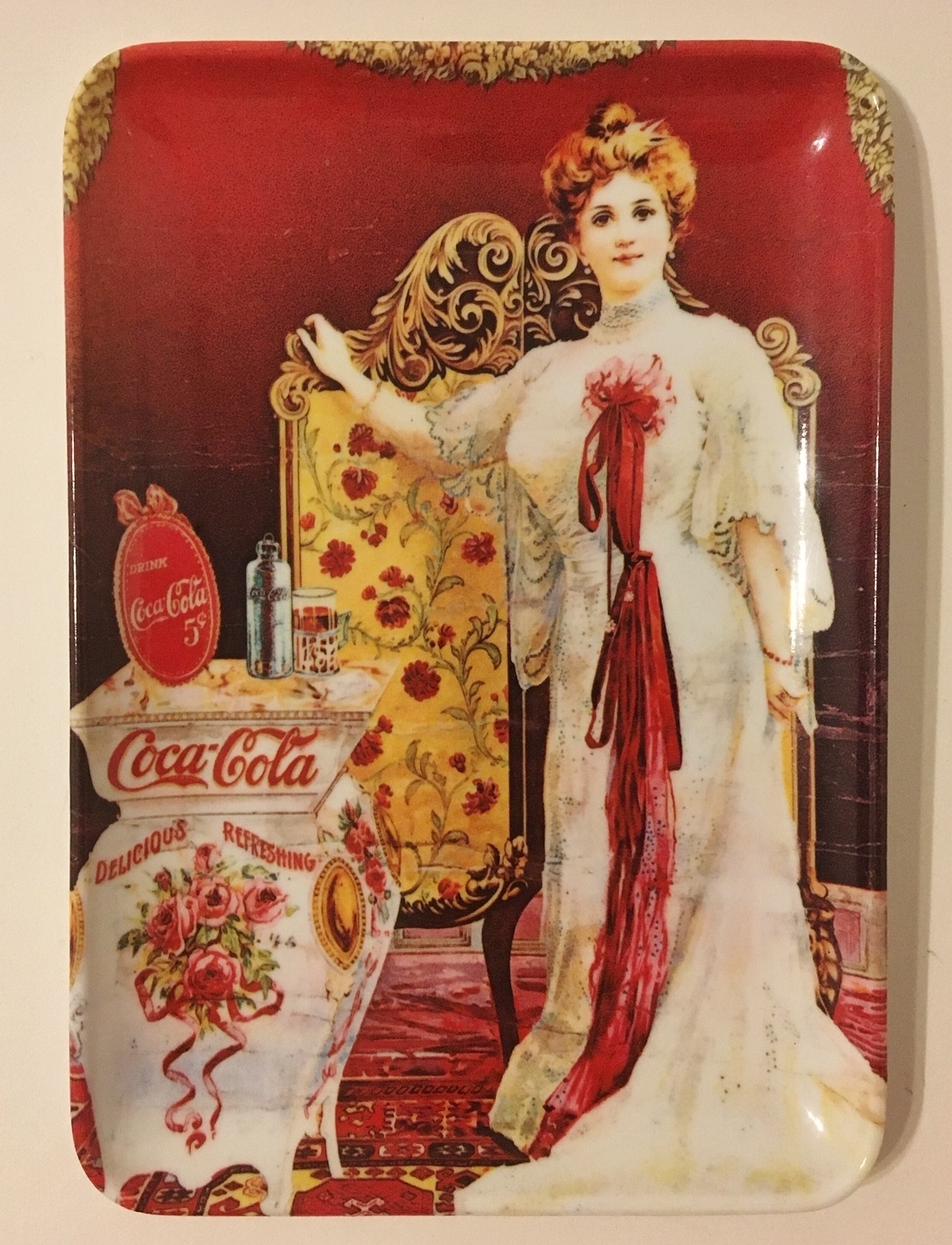 Primary image for Coca Cola Tip Tray Victorian Lady Woman Vintage Coke 5 Cents 6"x4" Made in Italy