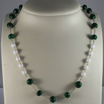 .925 SILVER RHODIUM NECKLACE WITH GREEN MALACHITE AND WHITE AGATE image 1