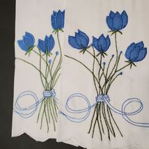 Hand Embroidered Guest Towels, set of 2 Vintage Embroidery, Blue Flower Tulip image 2