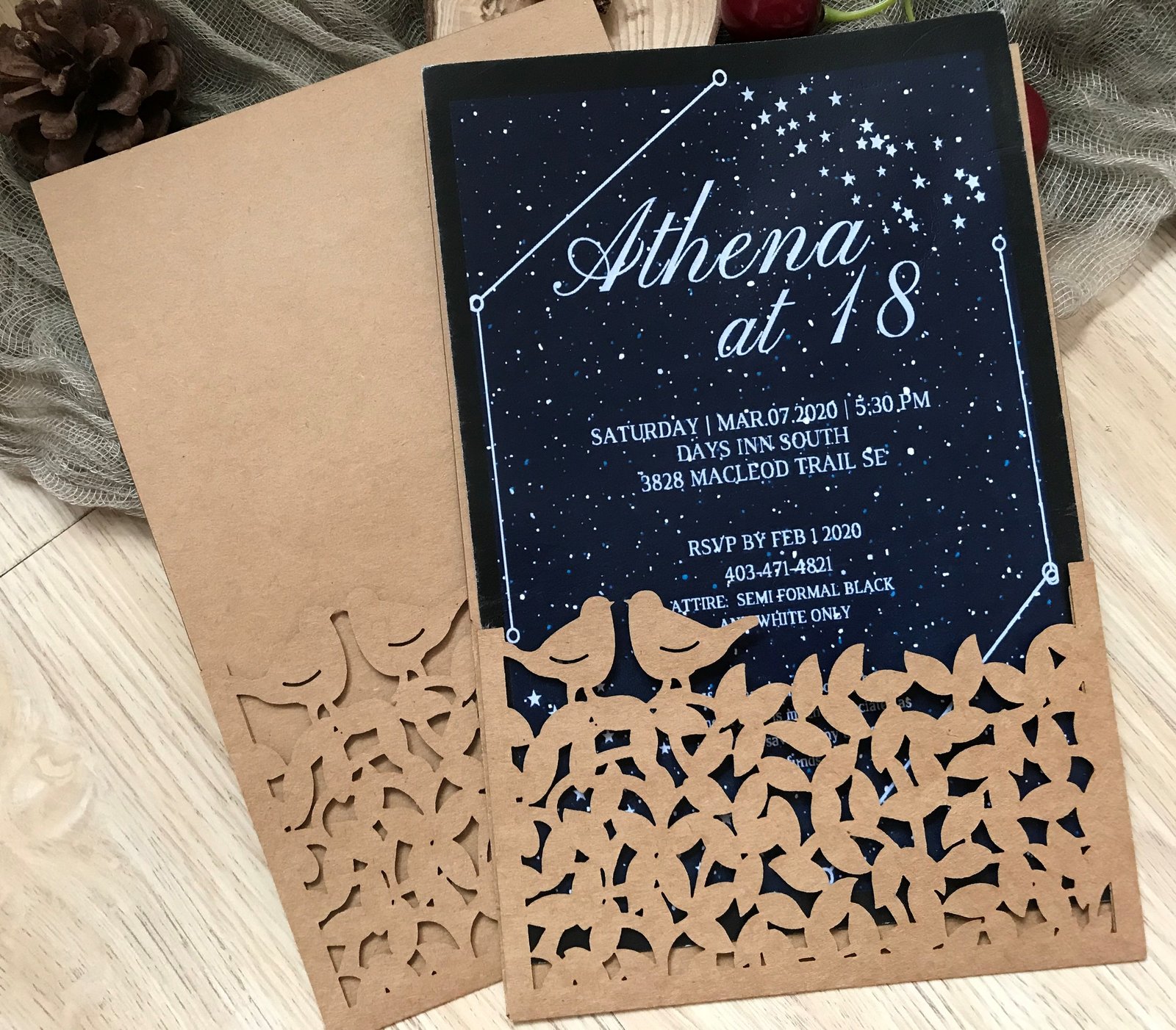 kraft paper Pearl Laser Cut Menu Cards,Pocket laser cut Invitations