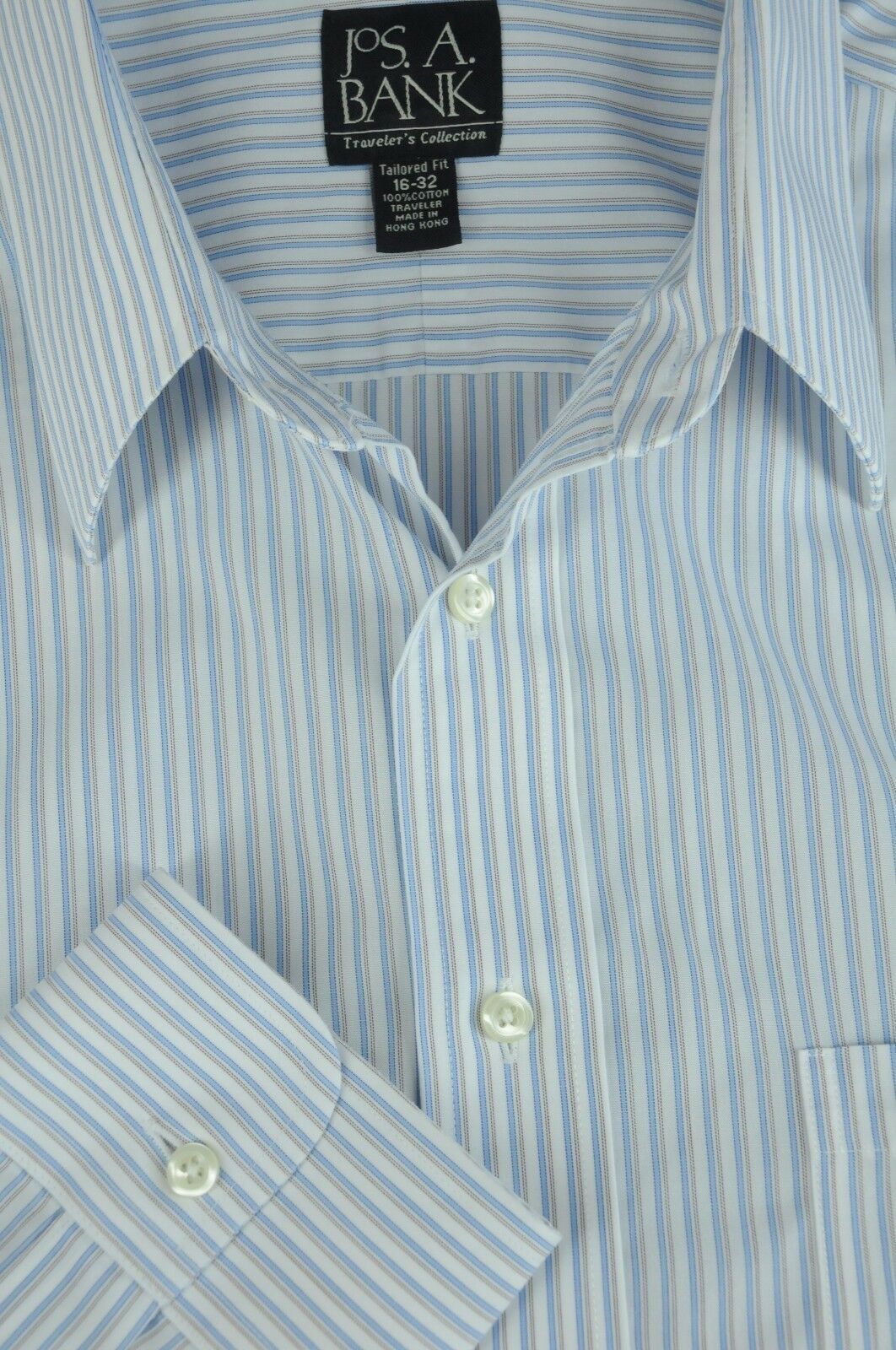 Jos A Bank Men's White Blue & Brown Striped Cotton Dress Shirt 16 x 32 ...