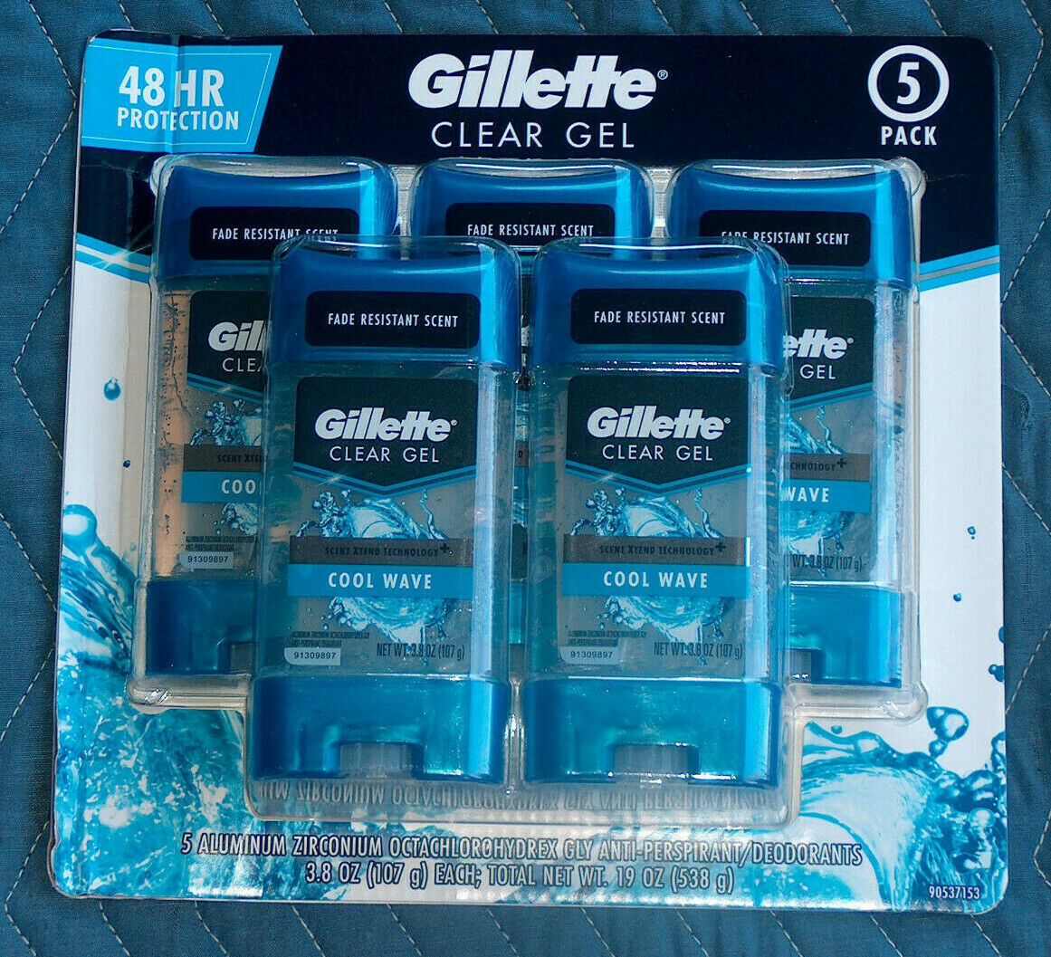 Gillette Clear Gel Men’s Deodorant, Cool Wave (3.8 oz 5 pk Deodorants