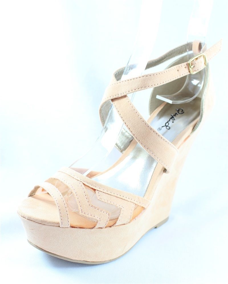 New Qupid Finder 169 Mesh Open Toe Wedge Platform Heels Shoes Size 5.5-10