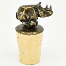 South African Cast Metal w Antique Brass Finish Rhino Wine Bottle Cork Stopper
