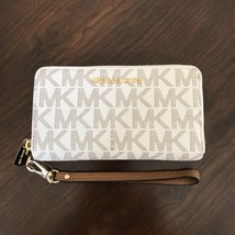 Michael Kors Vanilla PVC Zip Around Phone Case Wallet Wristlet Purse NWT - $70.08