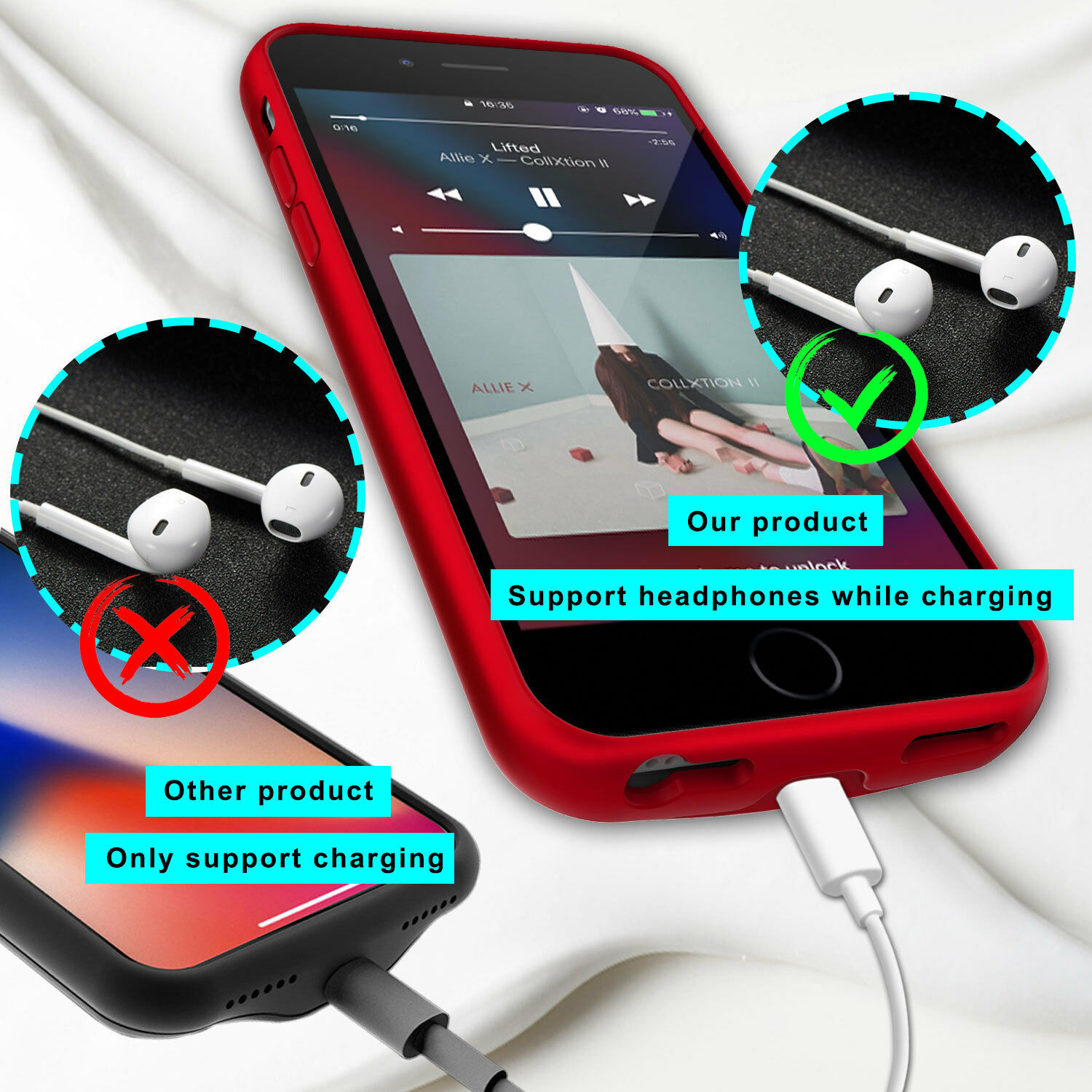 For iPhone SE 2/7/8 Plus Battery Charger Case Power Bank Backup/Screen Protector Chargers