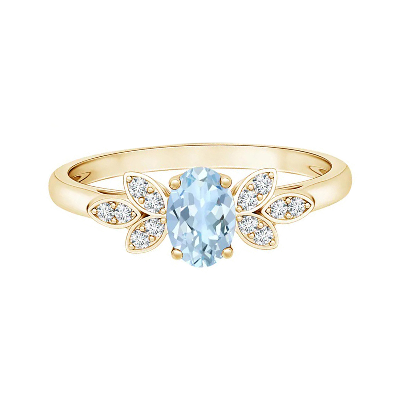 Vintage Style Oval Aquamarine Ring with Simulated Diamond Accents 9K Yellow Gold