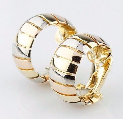 Cartier Gas Pipe Style 18k Gold Tri-Color Clip Hoop Earrings Circa 1990 - $7,128.00