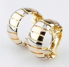 Cartier Gas Pipe Style 18k Gold Tri-Color Clip Hoop Earrings Circa 1990 - $8,232.84