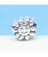 925 Sterling Silver Sunflower European Charm Fits Pandora Smiley Face Emoji - $29.99