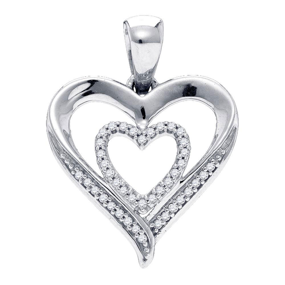 Sterling Silver Round Diamond Heart Love Fashion Pendant 1/10 Ctw ...