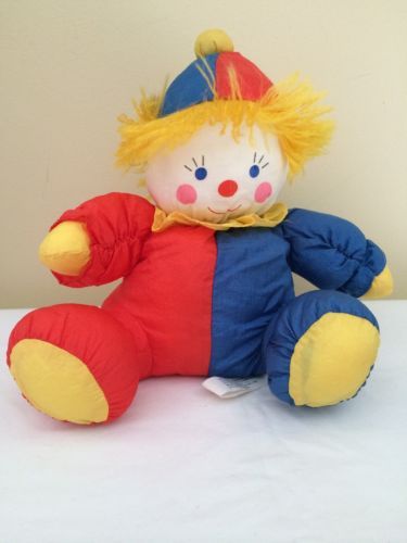 Vintage Prestige Nylon Clown Stuffed Toy Red Blue 1990 12