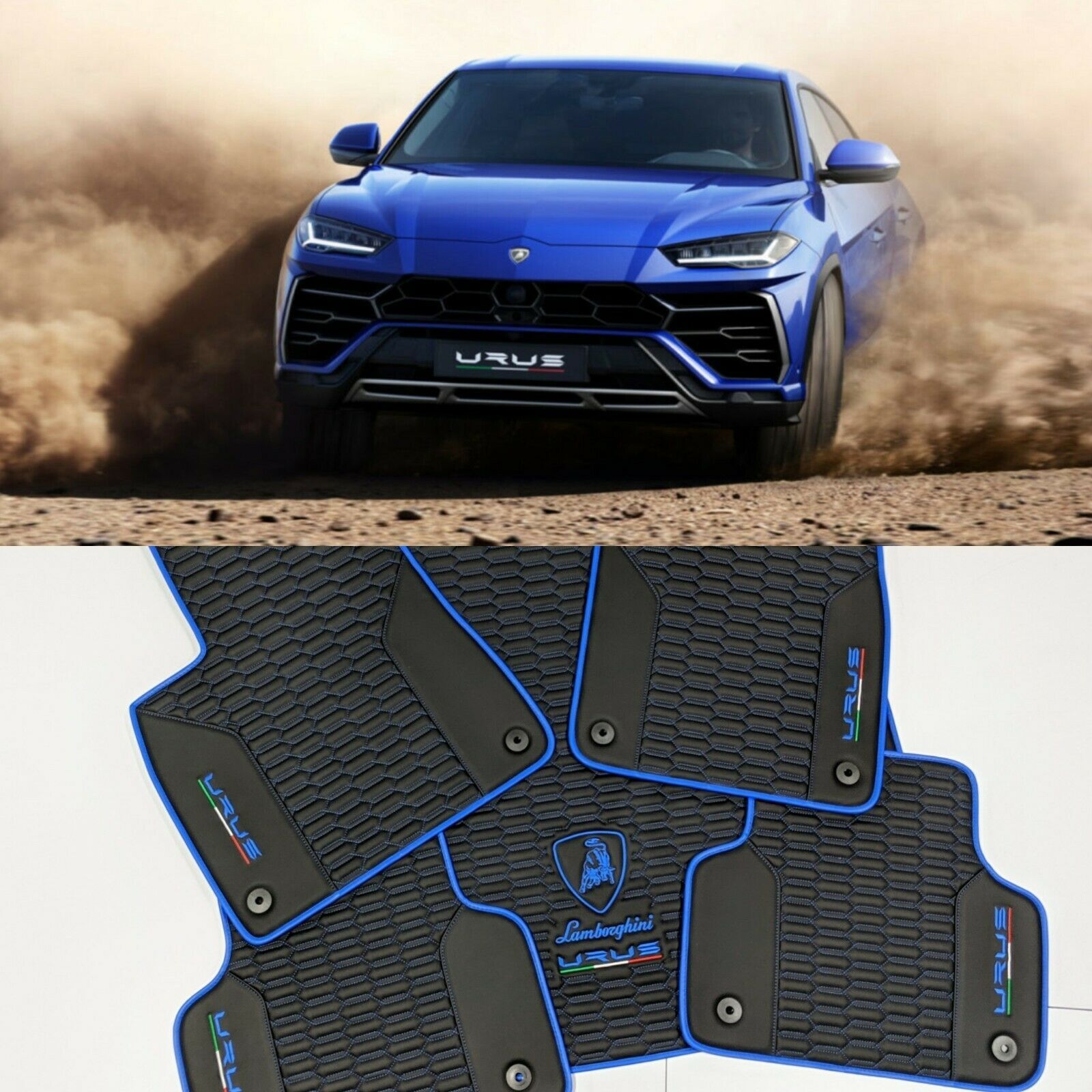 Urus Bespoke Floor Mats in black/blue eleos Floor Mats