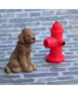 1 Set Dollhouse Miniature Brown Tan Dog With Fire Hydrant - DL - $36.00