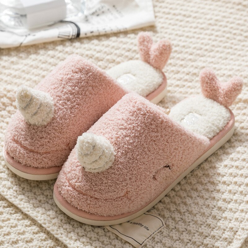 Winter House Women  Slippers Cute Narwhal Whale Cartoon Bedroom Warm Plush Coupl