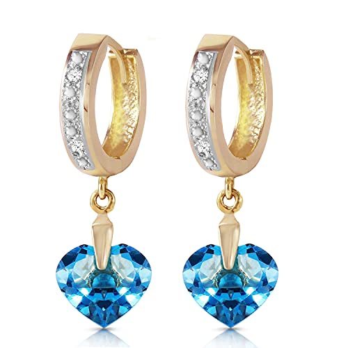 Galaxy Gold GG 14k Yellow Gold Hoop Earrings with Diamonds and Blue Topaz