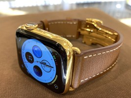 45mm Apple Watch Series 7 Custom 24K Gold Plated Stainless Steel GPS LTE O2 - $1,424.05