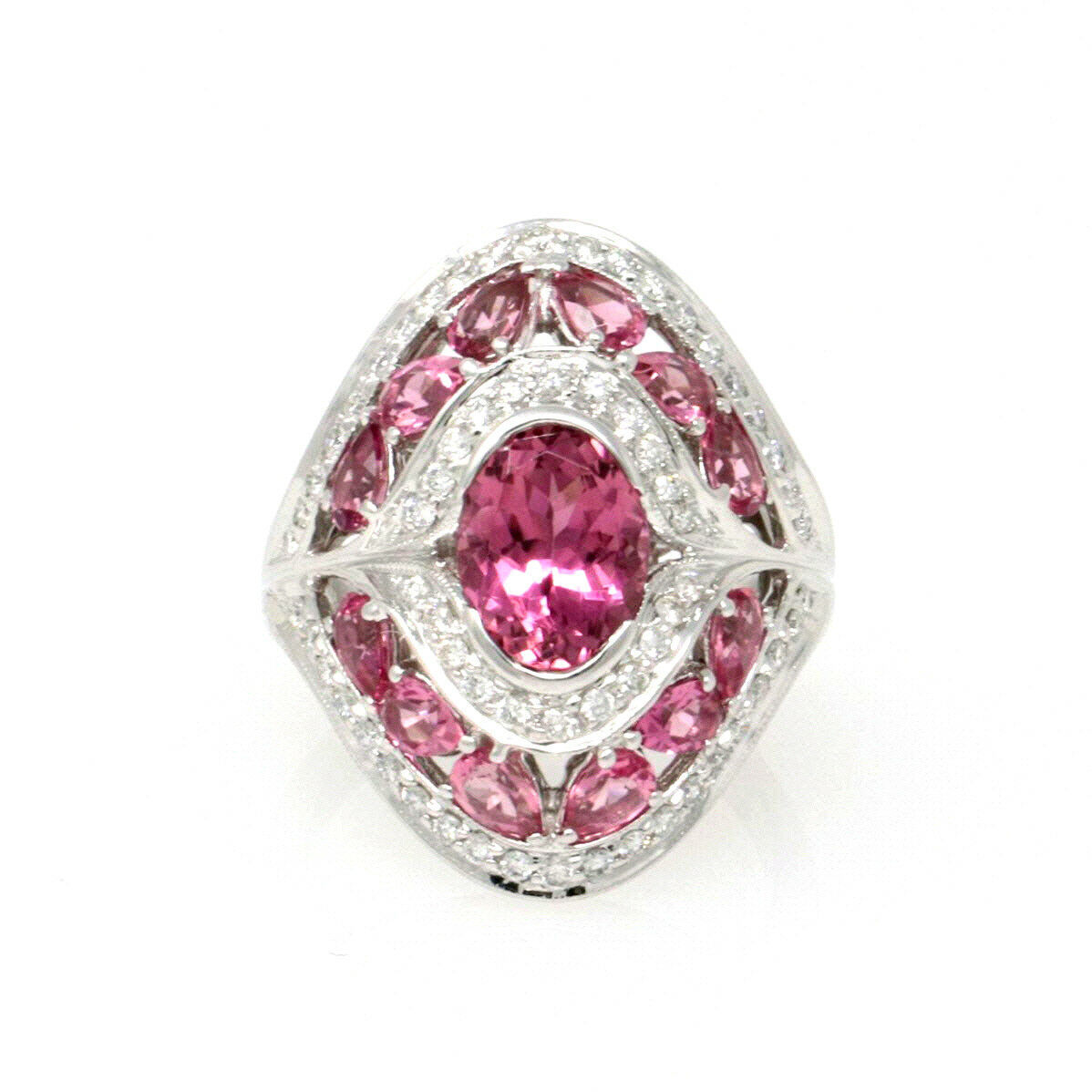 18k White Gold pink tourmaline gemstones and Diamonds Pink Panther Ring ...