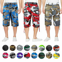 Men's Tactical Military Army Camo Camouflage Slim Fit Cargo Shorts With Belt