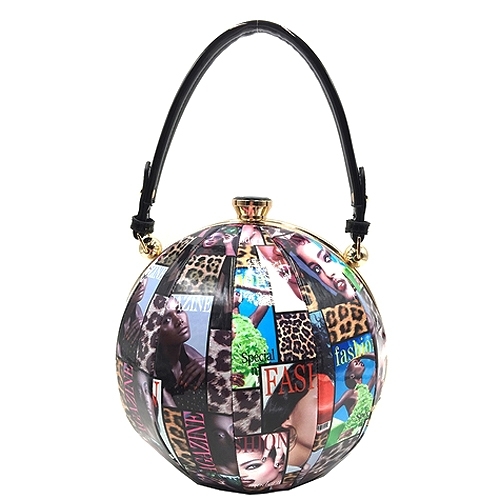 Round Purse Sphere Beach Ball Frame Shaped Bag Magazine Print Women&#39;s Handbag - Handbags & Purses