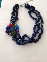 beautiful blue beaded multi strand necklace 17" - $24.99