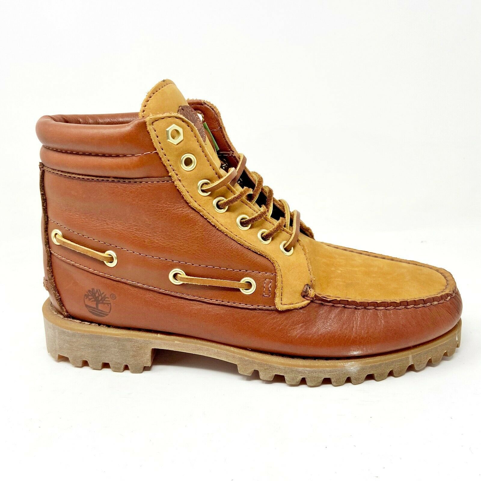 Timberland Mens 7 Eye Chukka Moc Toe Boots Cognac Brown Leather 34558