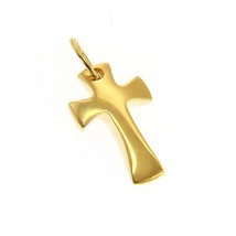 SOLID 18K YELLOW GOLD SMALL CROSS, ROUNDED 15mm, SMOOTH, CURVED, MADE IN ITALY image 1