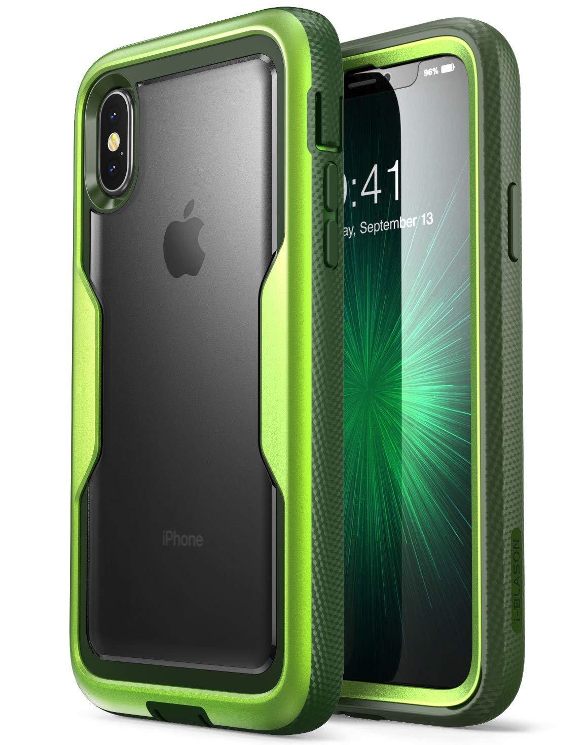 i-Blason iPhone X Case [Heavy Duty Protection] [Clear Back] [Magma Series] Green