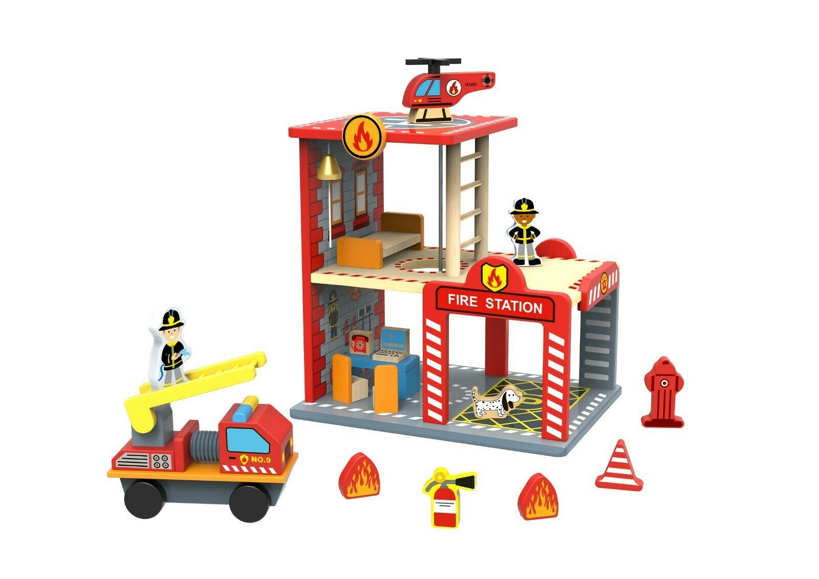 fire station wooden toy set