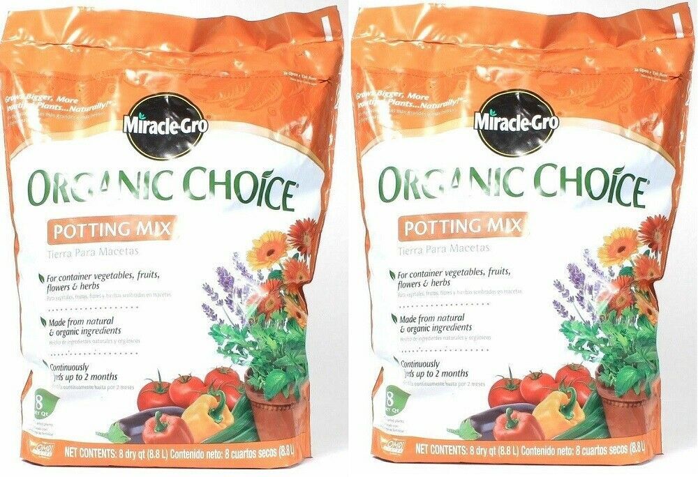 (2) Miracle Gro Organic Choice Potting Mix For Container Plants 8 Dry