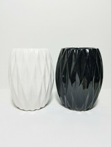 Black and White Ceramic Vase Set of 2  Flowers H-6 in Vintage Design Collectible - $29.70