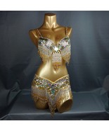 FREE SHIPPING Hand Beaded Belly Dance Samba Costume gold color bra belt ... - $65.90