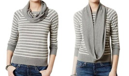Anthropologie Two in One Cowlneck Top Medium 6 8 Top Grey White Stripes Shirt - $68.00
