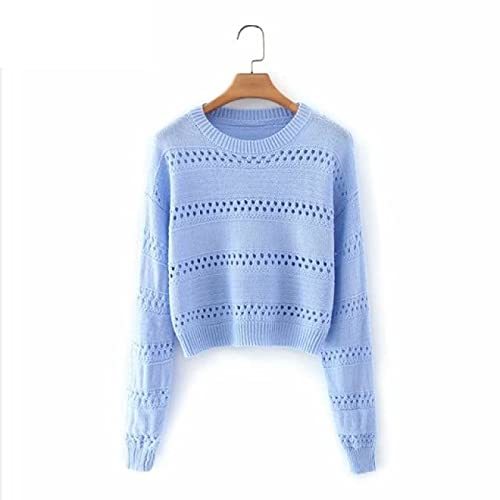 Hollow Out Embroidery Long Sleeve Crochet Knitting Sweater Female Chic Basic Can