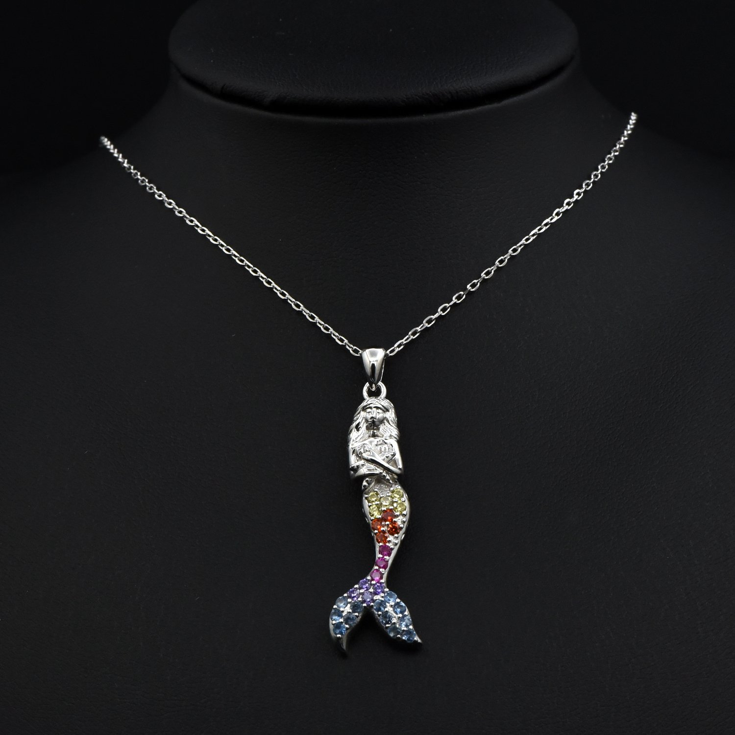 JXJL Mermaid Necklace for Girls Gift 925 Sterling Silver Fairytale Magic Crystal Necklaces