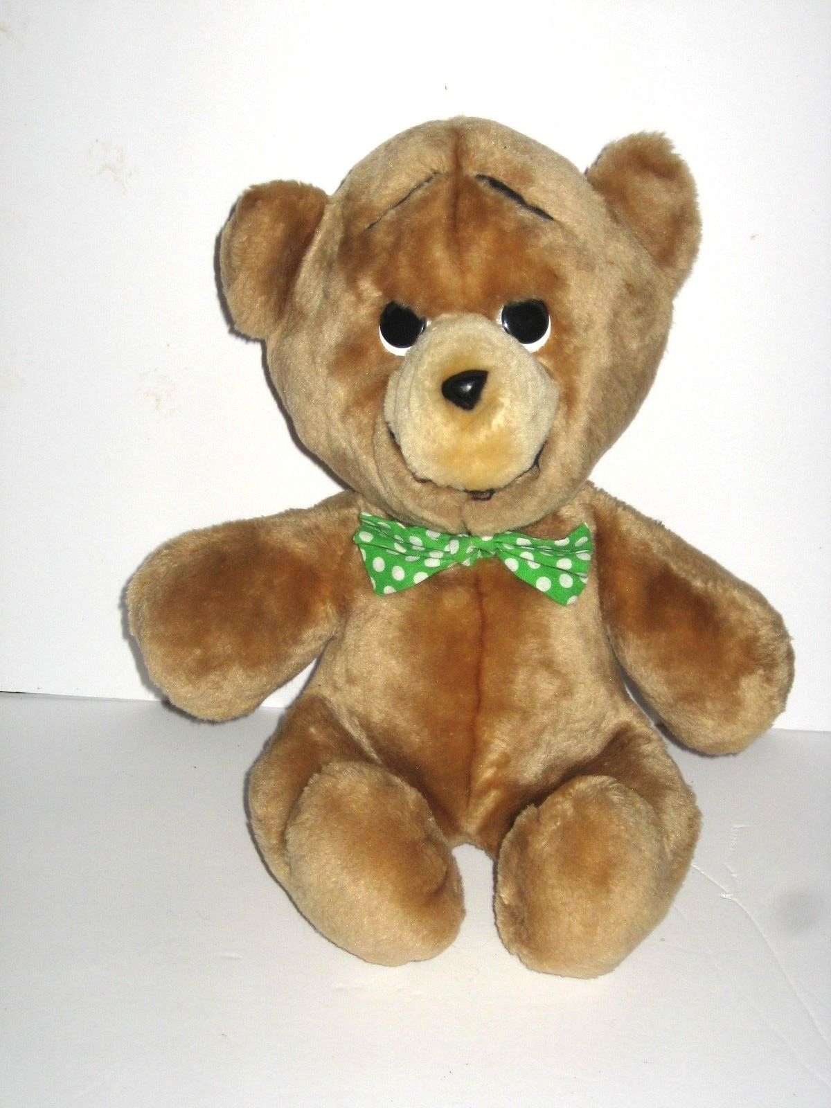 Animal Fair Brown Teddy Bear Green White Polka Dot Bow Vintage Plush 15 ...