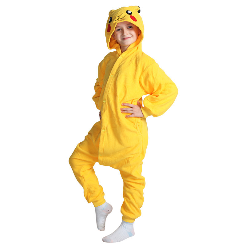 Kid's Kigurumi Pajamas Pika Pika Onesie Pajamas Coral fleece Yellow Cosplay For