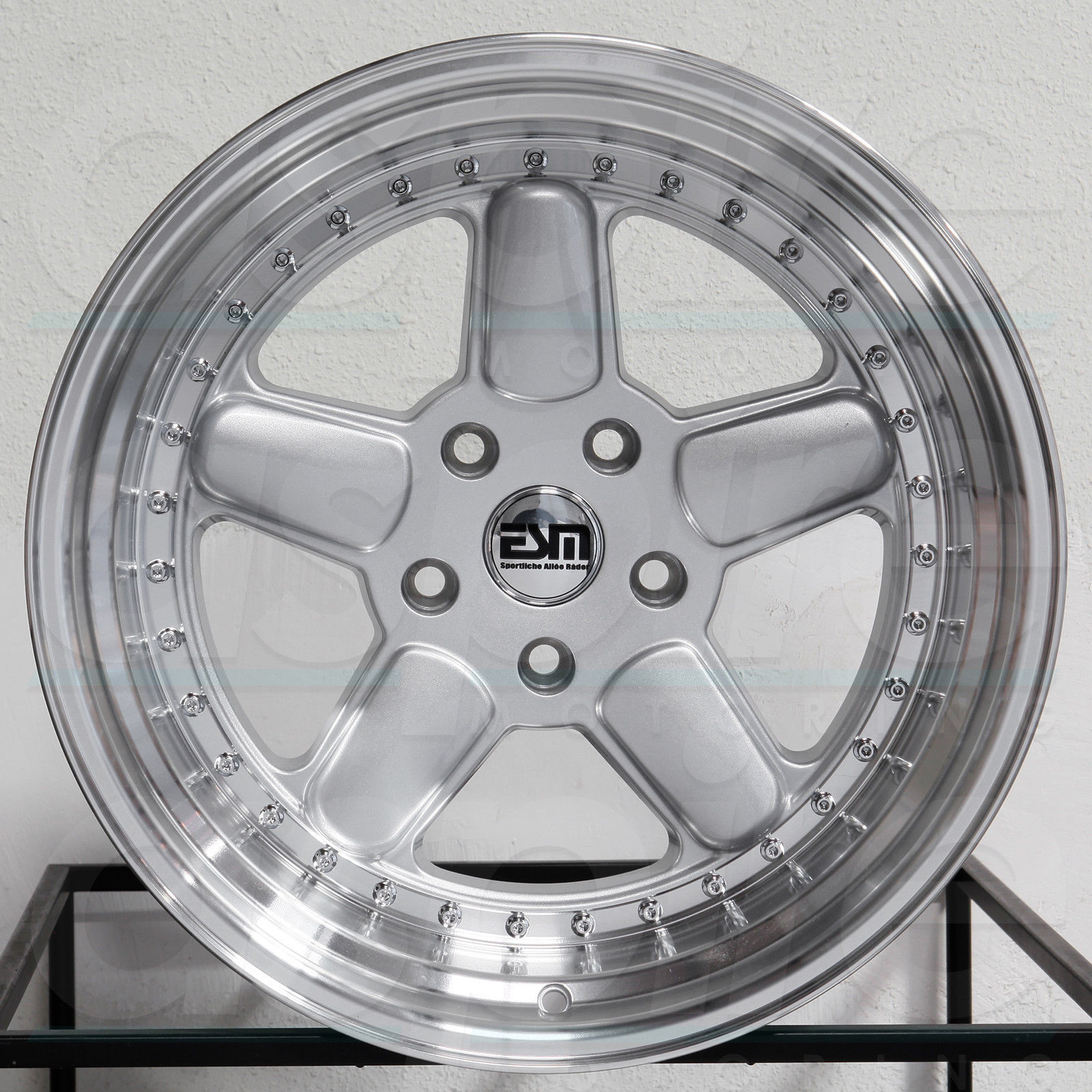 17x8.5 ESM 005R 5x120 13 Silver Machine Lip Wheels Rims Set(4) Wheels